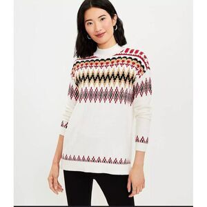 NEW LOFT ANN TAYLOR PETITE‎ FAIR ISLE MOCK NECK TUNIC SWEATER TOP SIZE SP Small